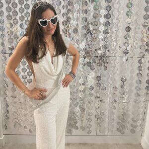 Julien Jumpsuit- Backless Wide Leg Cowl Neck Sequin- Showpo